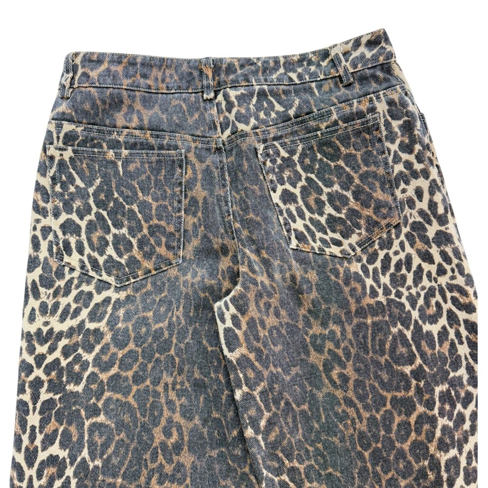 Edikted Leopard Print Wide Leg Jeans Women's S Brown Black Denim - Picture 4 of 14